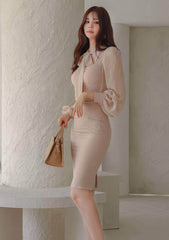 Lantern Sleeves Knot Detail Slimfit Dress