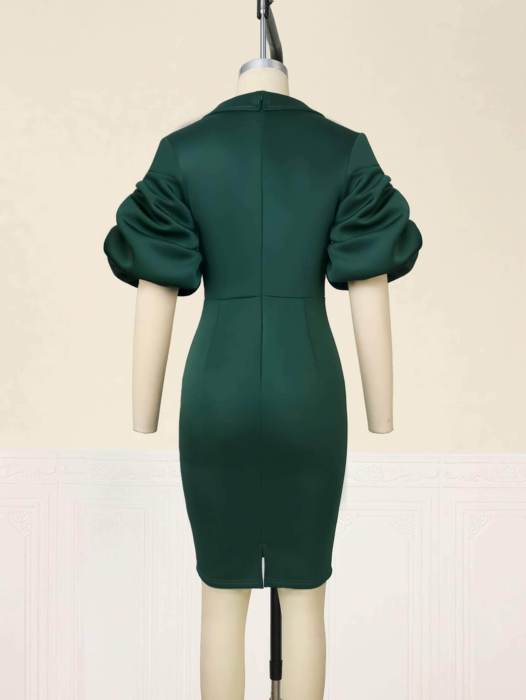 Lapel Neck Puff Sleeve Scuba Bodycon Dress