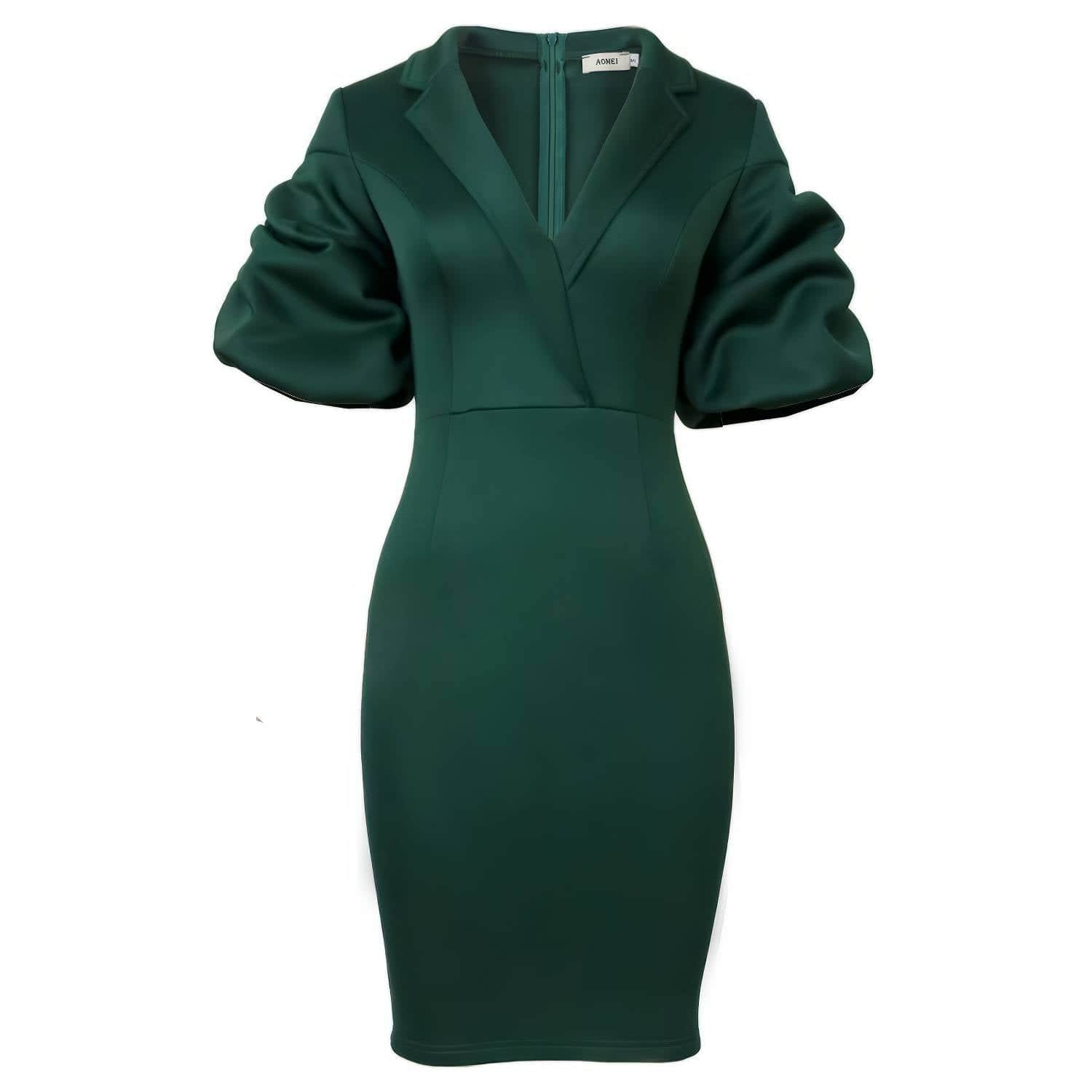 Lapel Neck Puff Sleeve Scuba Bodycon Dress