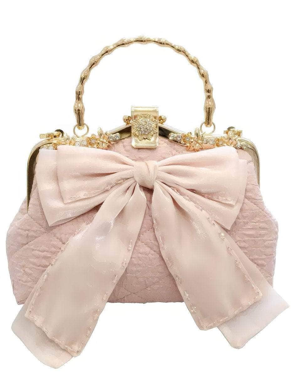 Large Bow Detailed Shimmery Top Handle Purse
