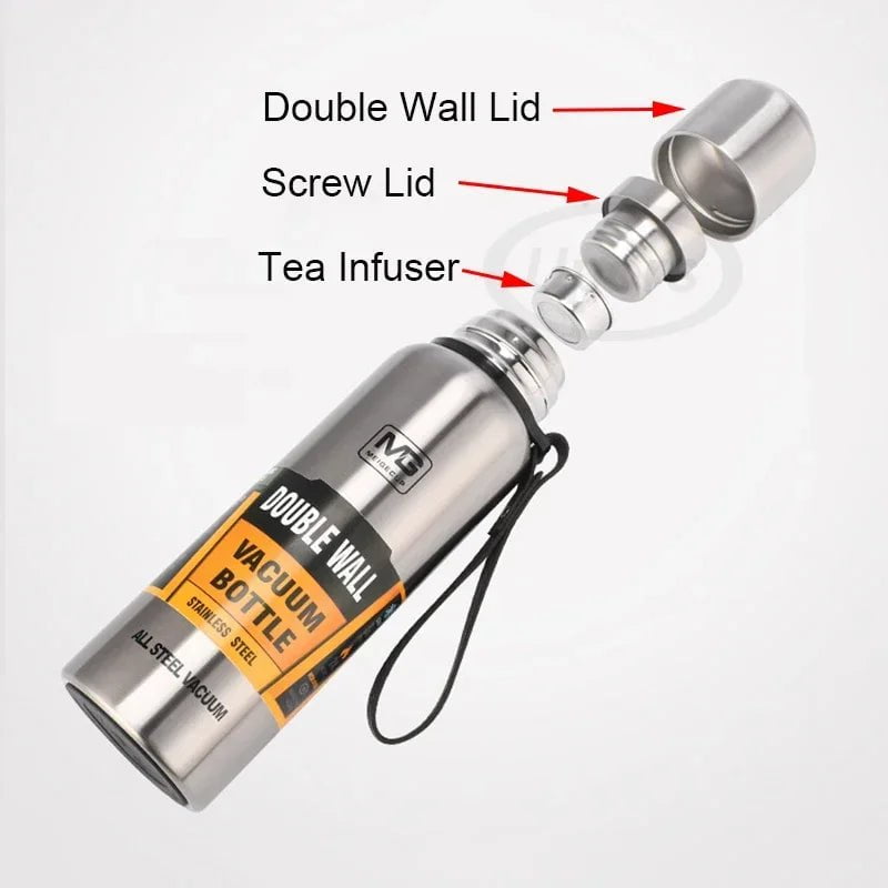 Large Capacity Stainless Steel Thermos - Portable Vacuum Flask Insulated Tumbler with Rope, Thermo Bottle in 500ml, 700ml, 1000ml, and 1500ml sizes