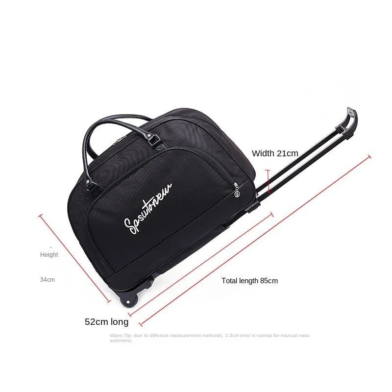 Large Capacity Travel Suitcase Trolley Bag with Wheels - Foldable Duffle Cabin Luggage for Women and Men, Hand Luggage Carry On