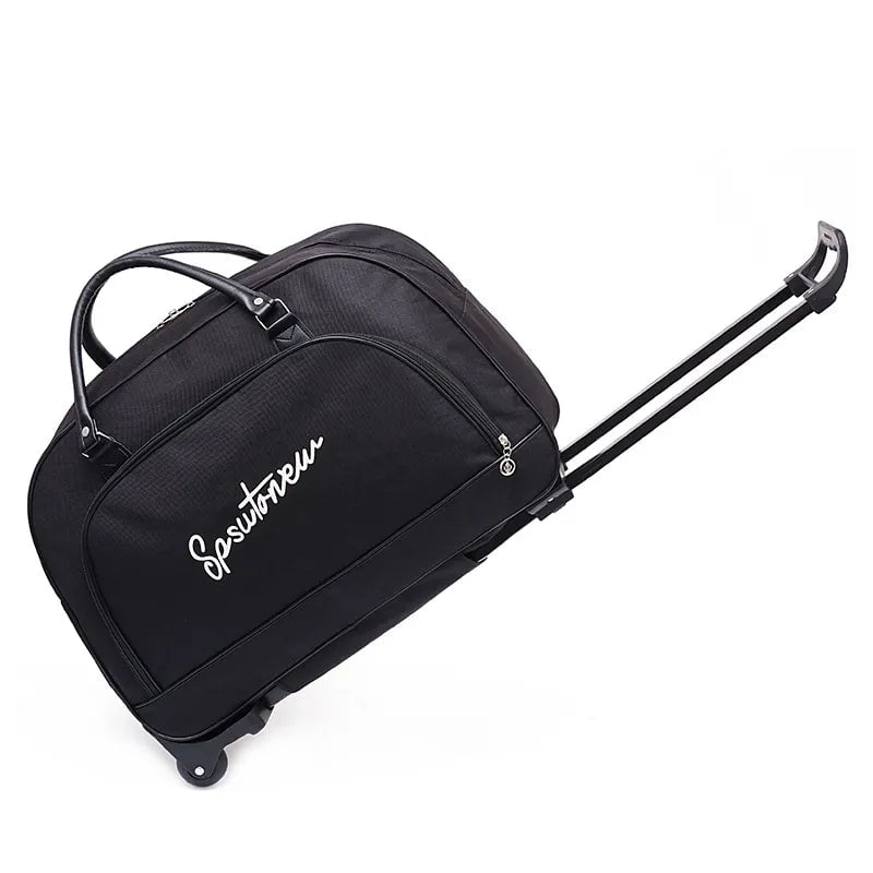 Large Capacity Travel Suitcase Trolley Bag with Wheels - Foldable Duffle Cabin Luggage for Women and Men, Hand Luggage Carry On Black
