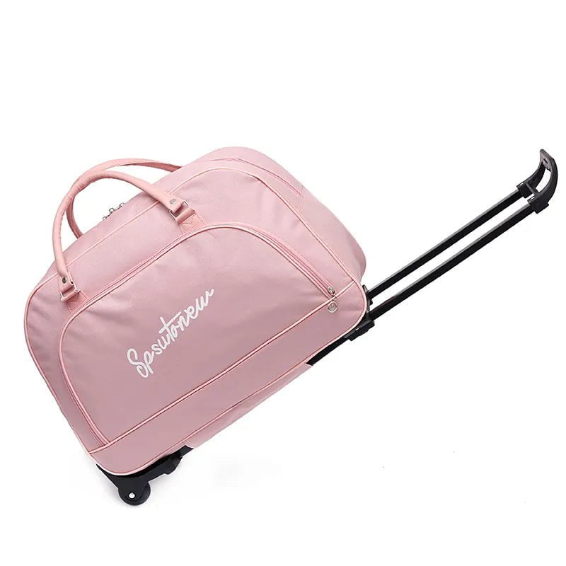 Large Capacity Travel Suitcase Trolley Bag with Wheels - Foldable Duffle Cabin Luggage for Women and Men, Hand Luggage Carry On Pink