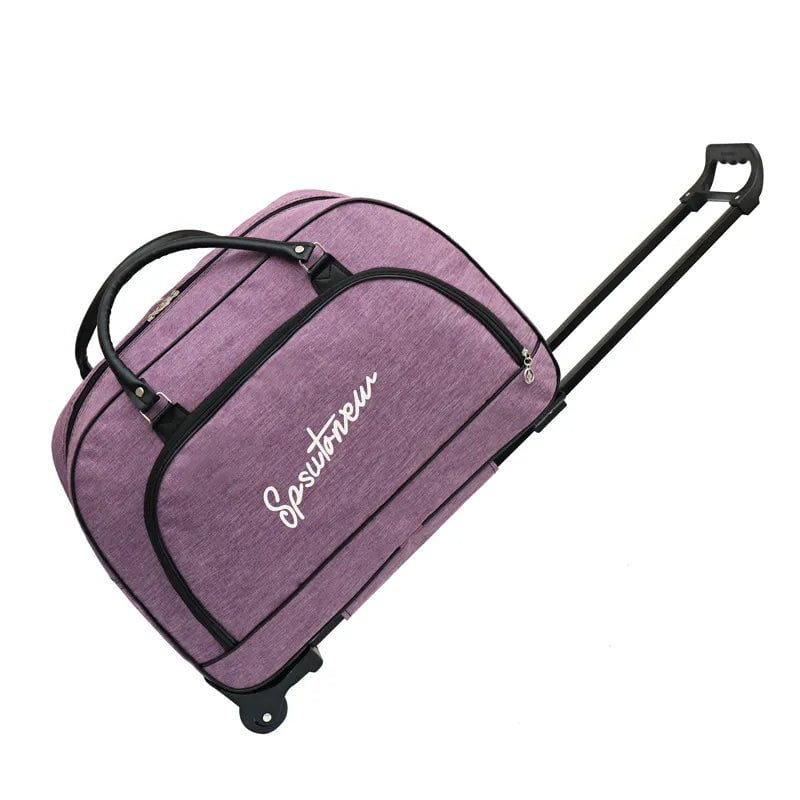 Large Capacity Travel Suitcase Trolley Bag with Wheels - Foldable Duffle Cabin Luggage for Women and Men, Hand Luggage Carry On Purple