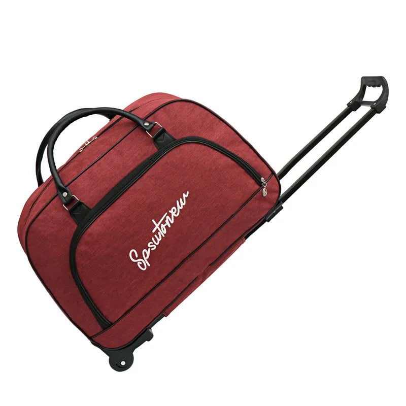 Large Capacity Travel Suitcase Trolley Bag with Wheels - Foldable Duffle Cabin Luggage for Women and Men, Hand Luggage Carry On Red