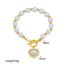 Large Heart Pearl Charm Bracelet B996