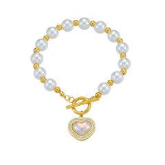 Large Heart Pearl Charm Bracelet B996