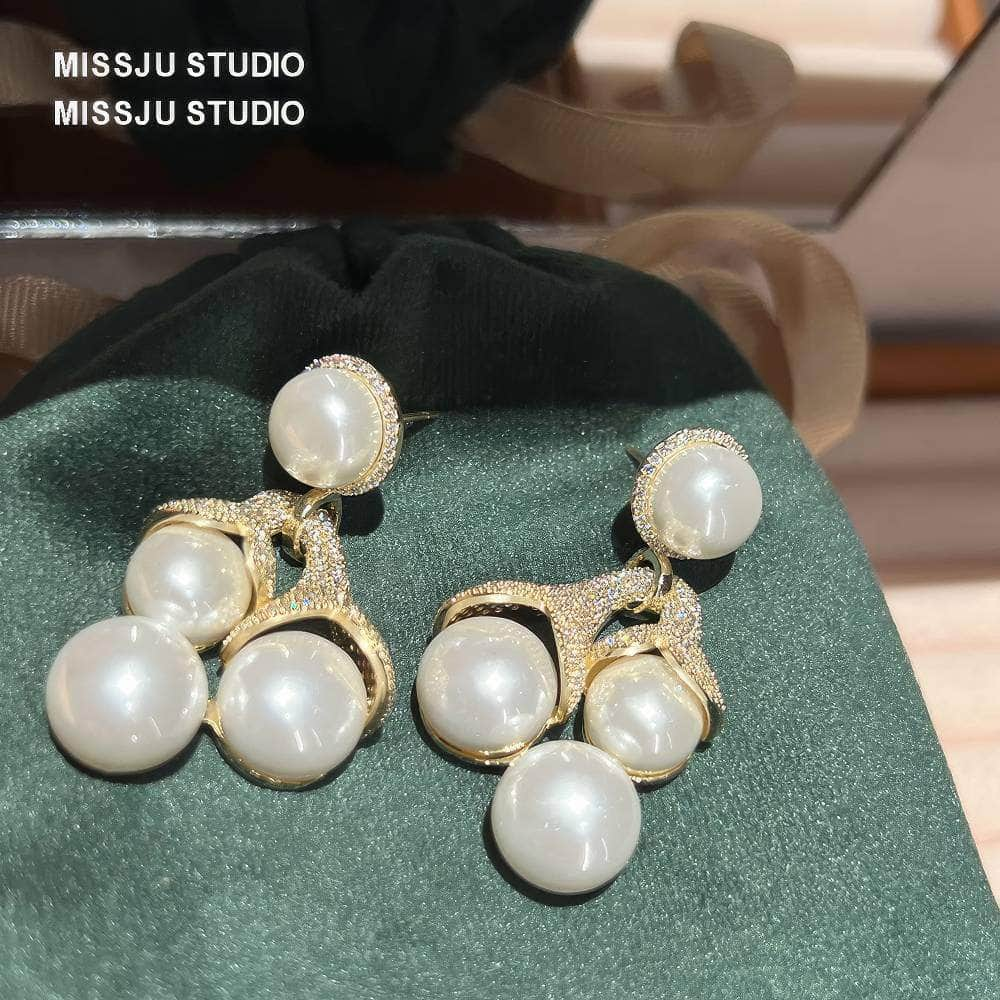 Large Pearl Deco Paved Crystal Statement Earrings White