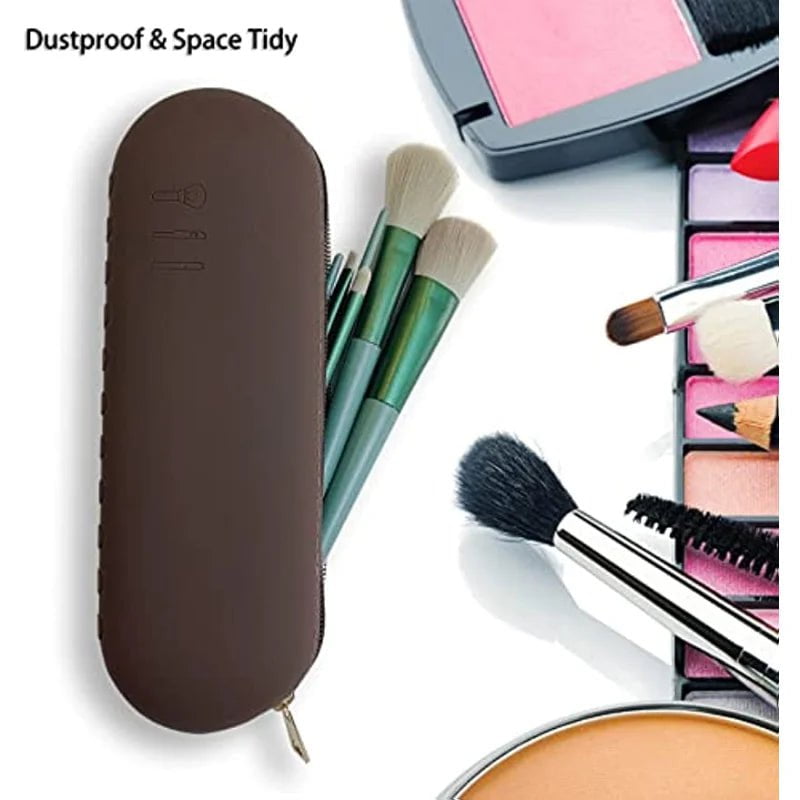 Large Travel Makeup Brush Holder - Silicone Portable Cosmetic Brush Organizer Case, Soft Makeup Brush Purse for Travel