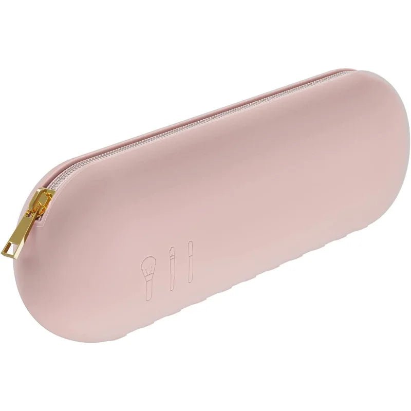 Large Travel Makeup Brush Holder - Silicone Portable Cosmetic Brush Organizer Case, Soft Makeup Brush Purse for Travel Pink