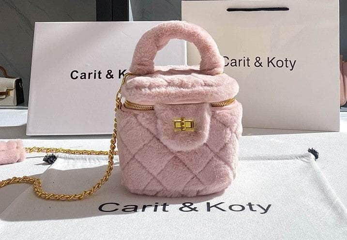 Lavish Quilted Vanity Plush Box Bag Pink