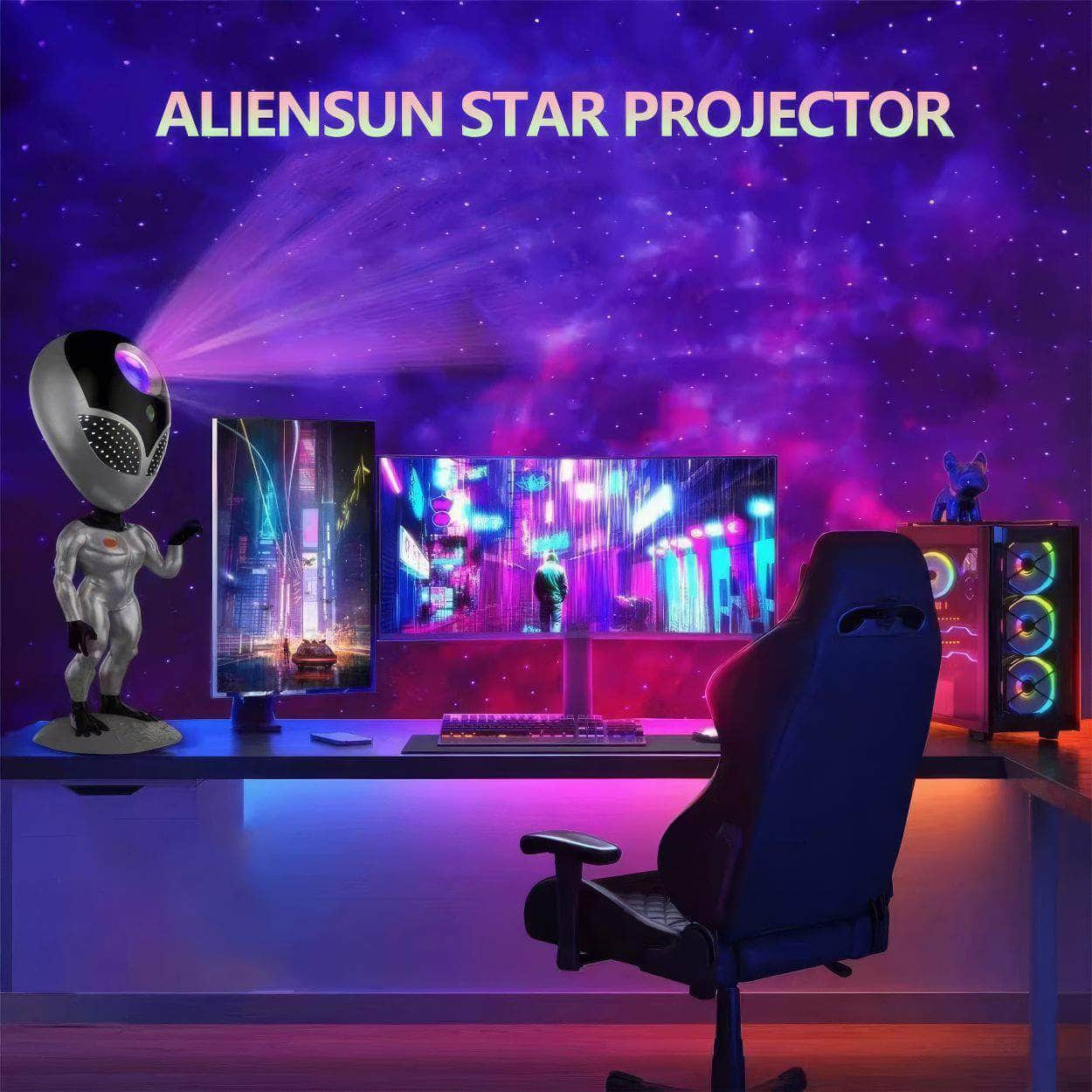 LED Alien Galaxy Projector Light - Creates Atmosphere Night Lamp for Bedroom, Gaming Room, and Desktop Decoration Product contains / USB Plug