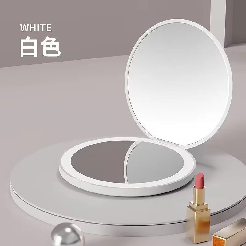 LED Light Cosmetic Compact Pocket Mirror with Folding Design White