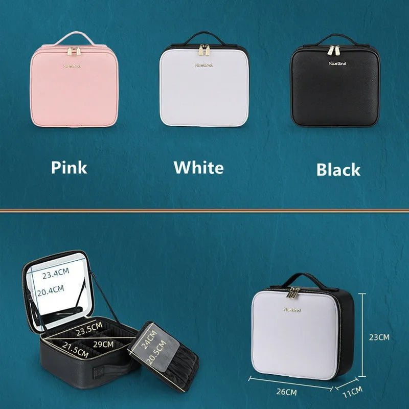 LED Lighted Cosmetic Case: Portable Waterproof PU Leather Makeup Storage