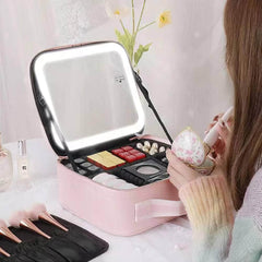 LED Lighted Cosmetic Case: Portable Waterproof PU Leather Makeup Storage
