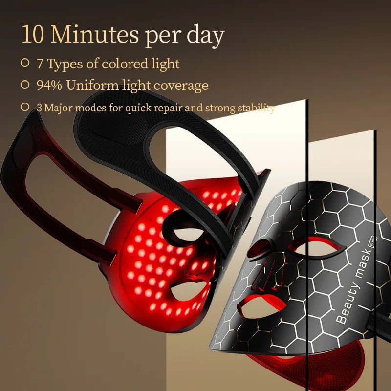 LED Mask Photon Therapy - Red Light Therapy, 7 Color LED Therapy, Anti-Aging Advanced Photon Flexible Soft Mask for Skin Care Black