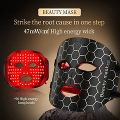 LED Mask Photon Therapy - Red Light Therapy, 7 Color LED Therapy, Anti-Aging Advanced Photon Flexible Soft Mask for Skin Care Black