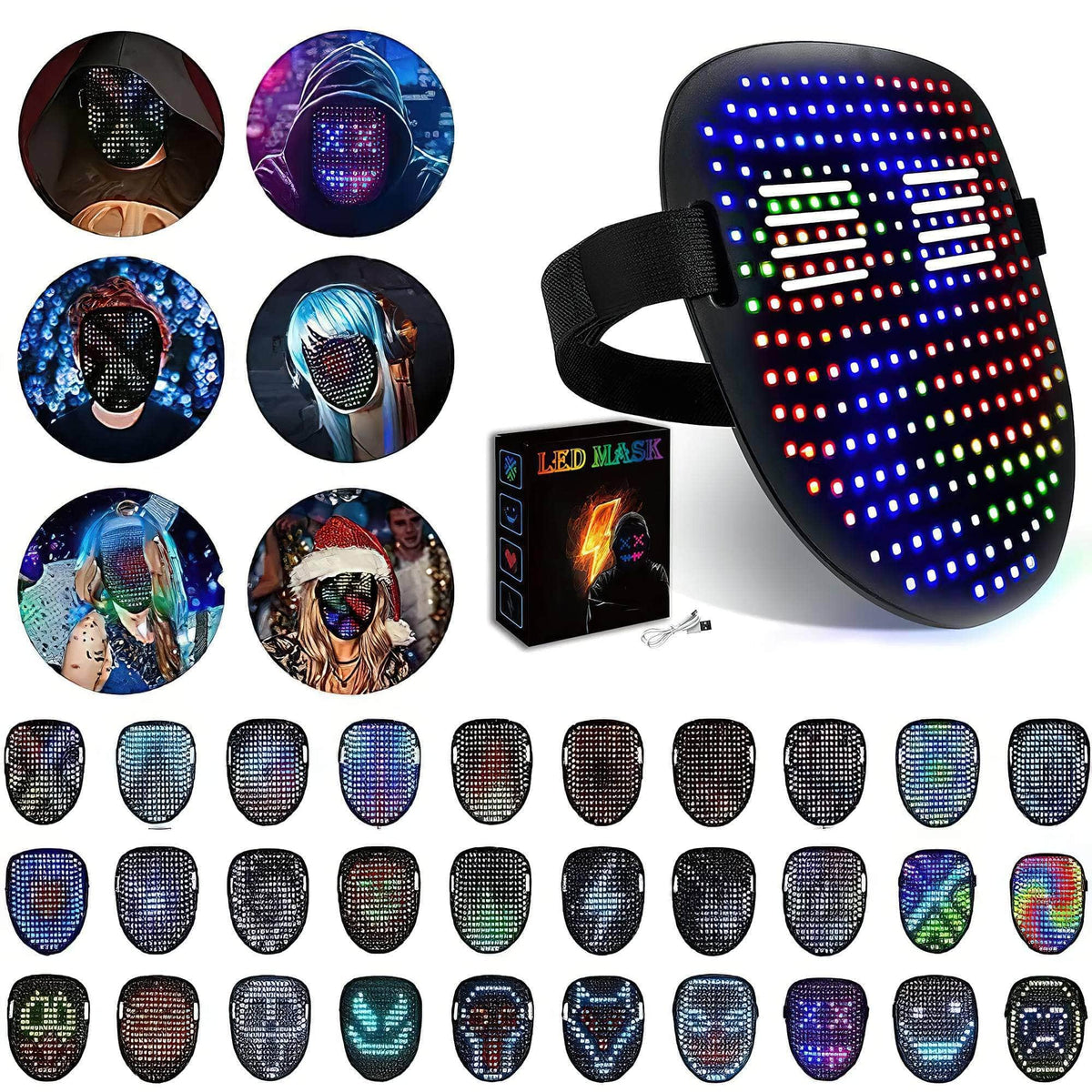 LED Mask with Gesture Sensing, Deformation, and Digital Glow - Perfect for Holiday, Christmas, Carnival, DJ Party, Makeup Ball Led Mask