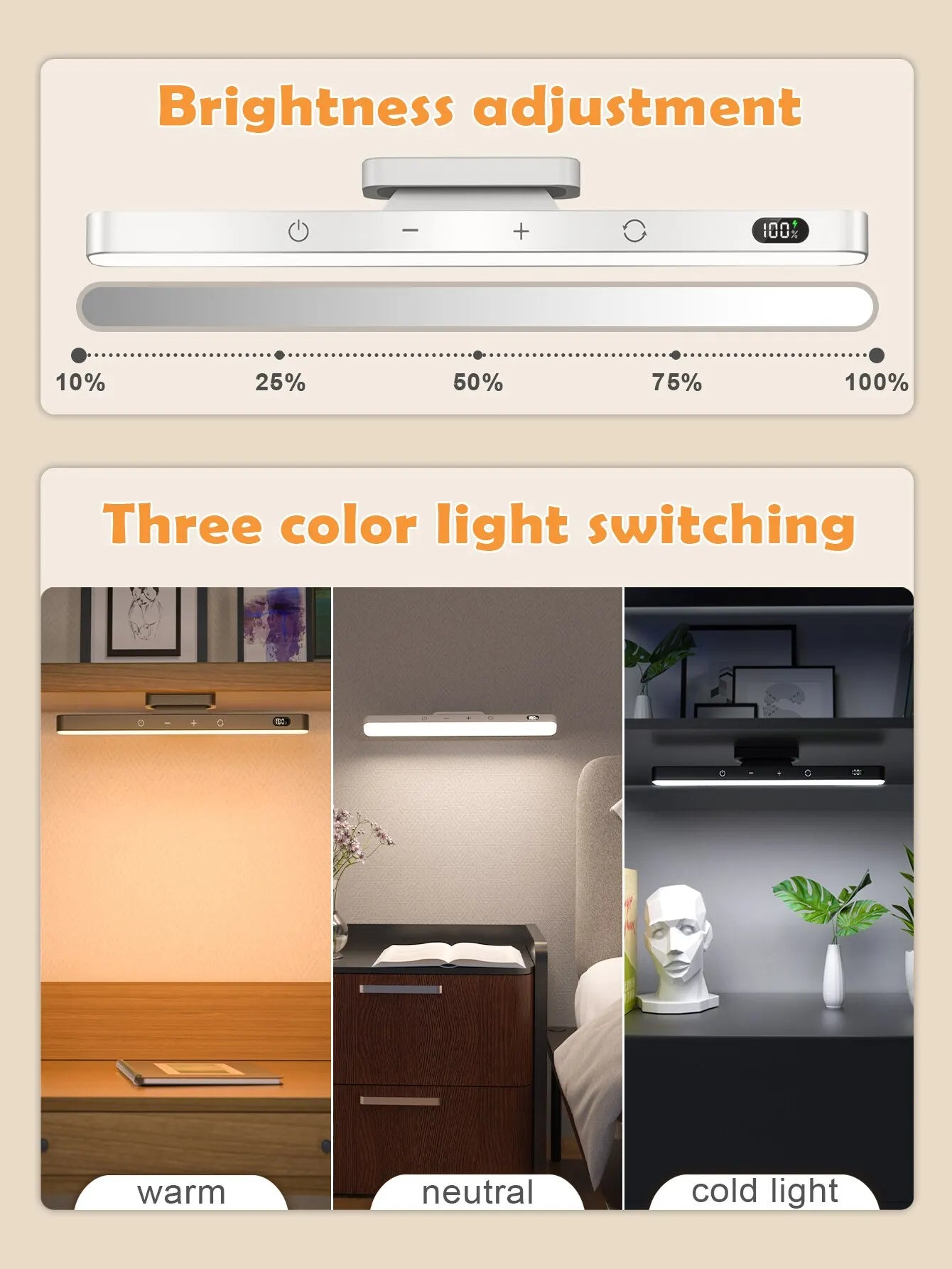 LED Touch Table Lamp - Magnetic Desk Lamp with Built-in 2500mAh Battery for Reading, Cabinet, Mirror, Bedside - Rechargeable Night Lights