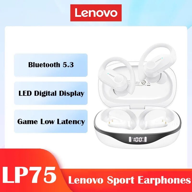Lenovo LP75: Bluetooth 5.3 TWS Earphones, LED Display LP75 White