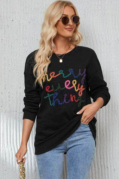 Letter Graphic Dropped Shoulder Sweatshirt Black / S