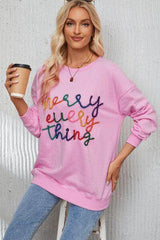 Letter Graphic Dropped Shoulder Sweatshirt Blush Pink / S