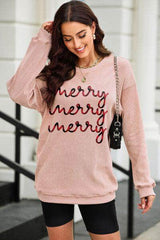 Letter Graphic Round Neck Sweatshirt Dusty Pink / S