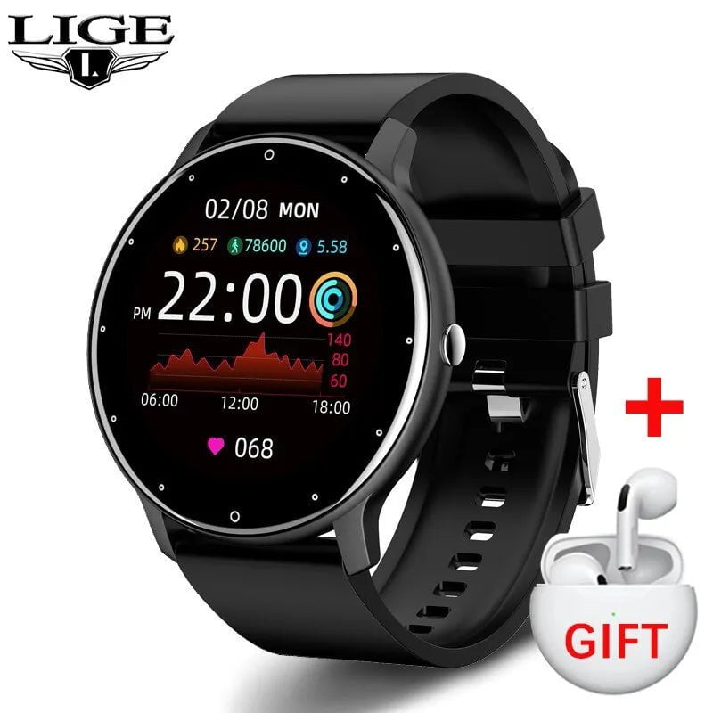 LIGE ew Smart Watch: Real-time Activity Tracker, Heart Rate Monitor, Sports Watch for Men and Women - For Android & iOS Black