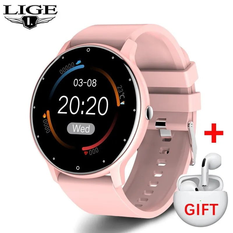 LIGE ew Smart Watch: Real-time Activity Tracker, Heart Rate Monitor, Sports Watch for Men and Women - For Android & iOS Pink