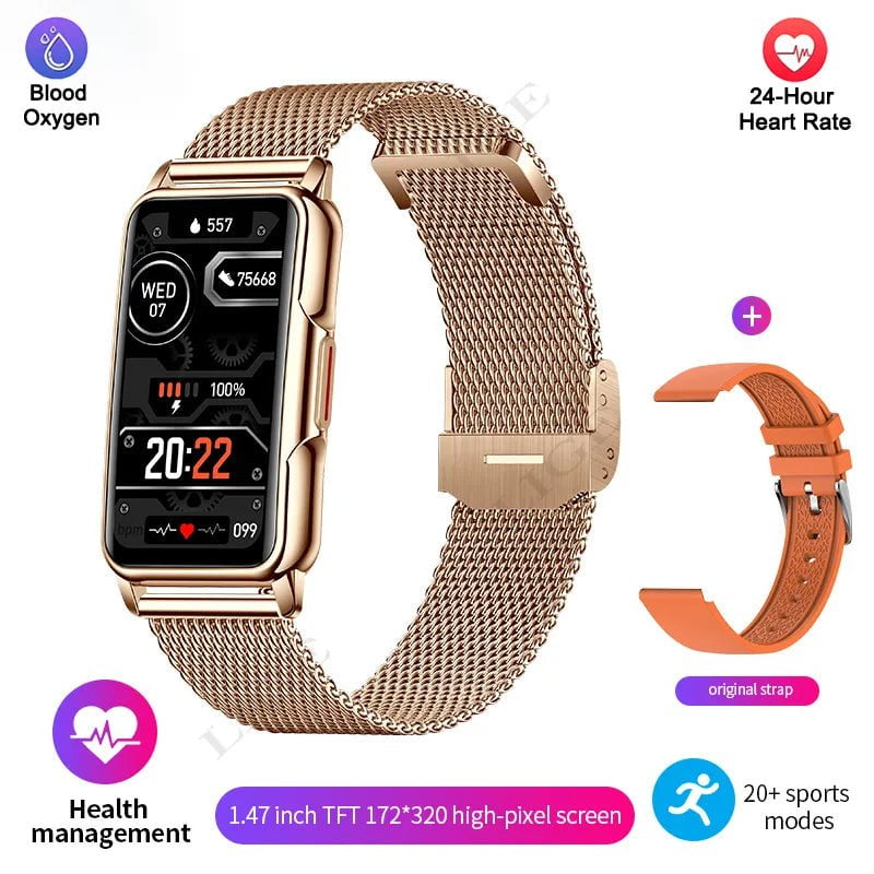 LIGE Fashion Smart Watch: Men and Women Sports Fitness Tracker, Lady IP67 Waterproof Smart Bracelet, Smartwatch for Huawei Xiaomi Phone mesh belt gold / Fashion Smartwatch