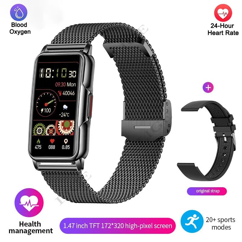 LIGE Fashion Smart Watch: Sports Fitness Tracker, IP67 Waterproof mesh belt black / Fashion Smartwatch