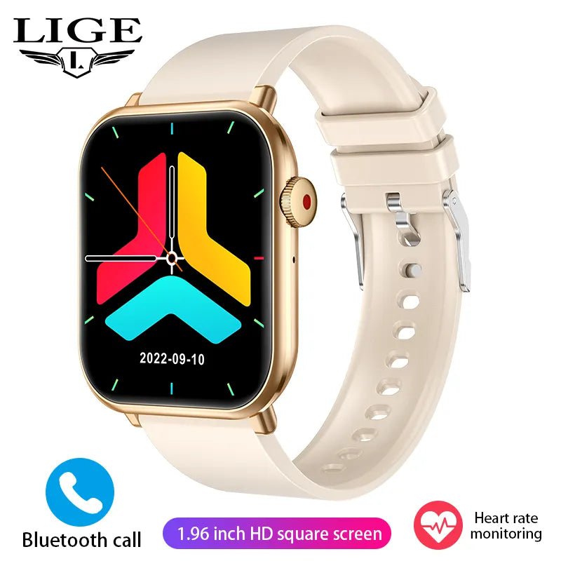 LIGE New Smartwatch - Body Temperature Sports Fitness Watches, Waterproof, Bluetooth Call, Digital Smartwatch for Men and Women silicone Gold / Voice Assistant
