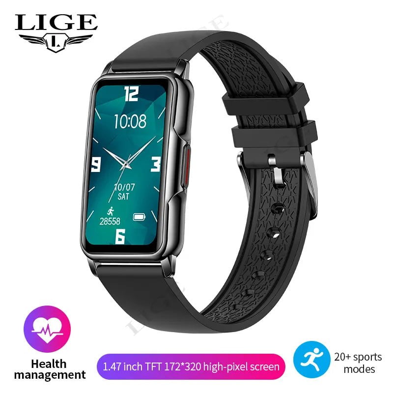 LIGE Smart Watch: Bluetooth Connected, Phone Music, Fitness Sports Bracelet, Sleep Monitor, 1.47-inch Display - Smartwatch for Men and Women black