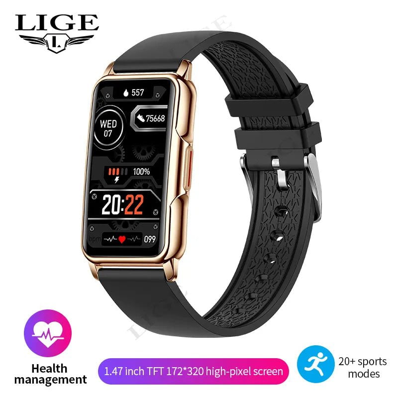 LIGE Smart Watch: Bluetooth Connected, Phone Music, Fitness Sports Bracelet, Sleep Monitor, 1.47-inch Display - Smartwatch for Men and Women gold black