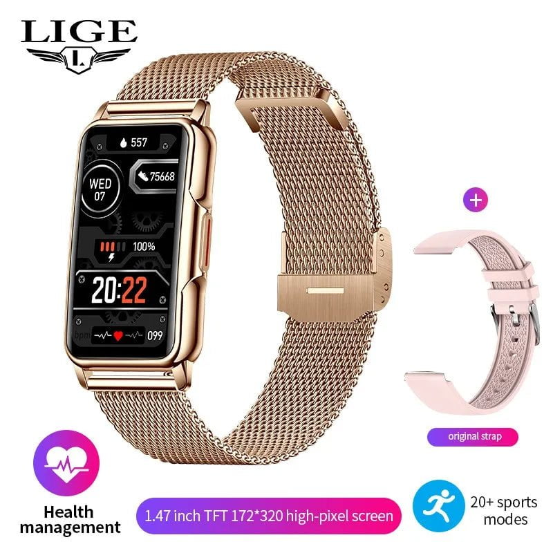 LIGE Smart Watch: Bluetooth Music, Fitness Sports Bracelet, Sleep Monitor mesh belt gold 2