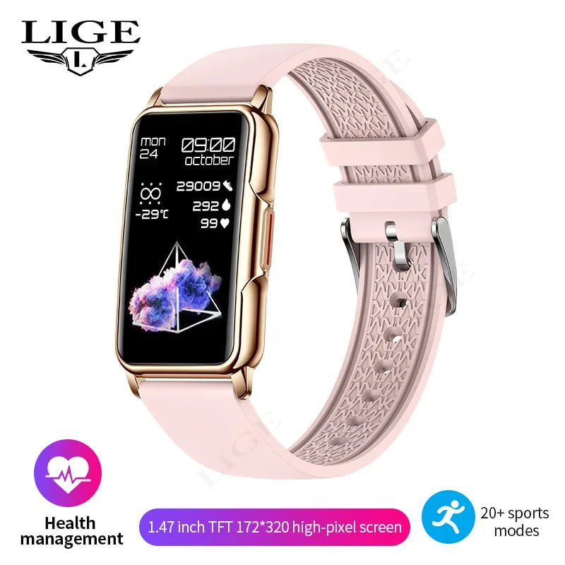 LIGE Smart Watch: Bluetooth Music, Fitness Sports Bracelet, Sleep Monitor Pink