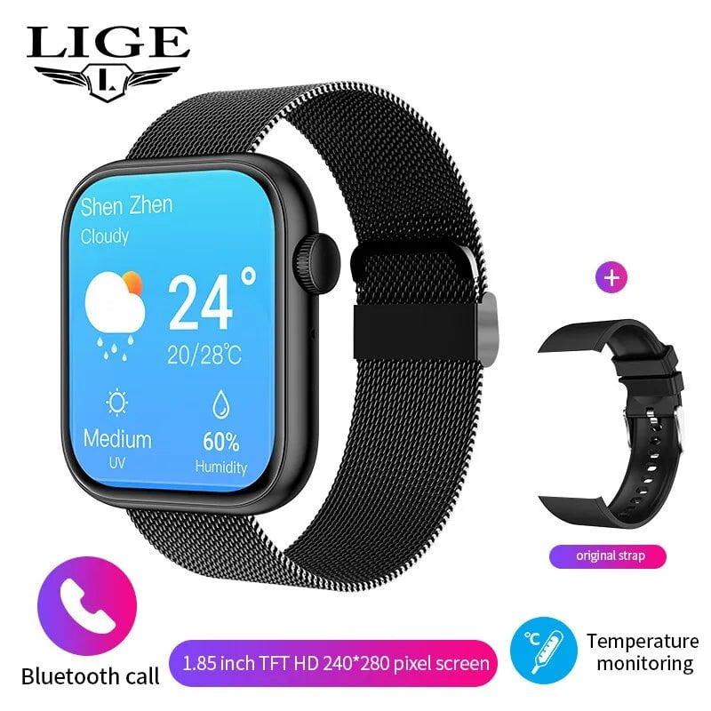 LIGE Smart Watch for Women: Full Touch Screen, Bluetooth Call, Waterproof, Sport Fitness Tracker, Smartwatch Lady - Reloj Mujer black mesh belt