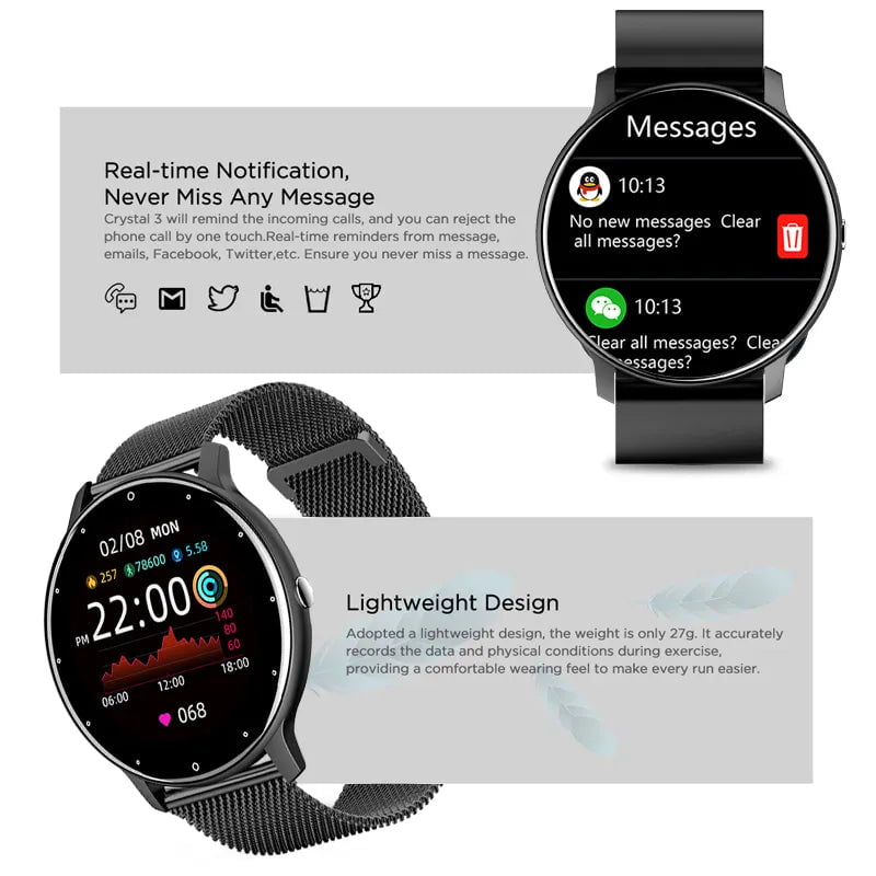 LIGE Smart Watch Ladies: Full Touch Screen, Sports Fitness Watch, IP67 Waterproof, Bluetooth - For Android & iOS