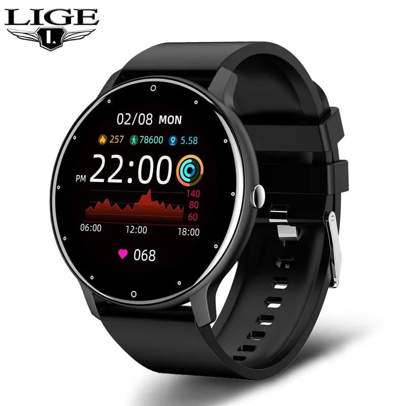 LIGE Smart Watch Ladies: Full Touch Screen, Sports Fitness Watch, IP67 Waterproof, Bluetooth - For Android & iOS Silicone black / Custom dial