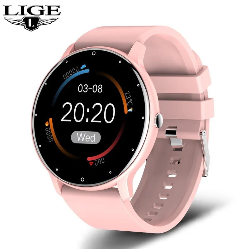 LIGE Smart Watch Ladies: Full Touch Screen, Sports Fitness Watch, IP67 Waterproof, Bluetooth - For Android & iOS Silicone pink / Custom dial