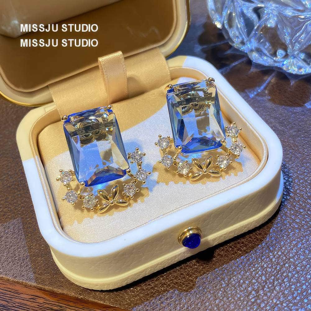 Light Sapphire Gemstone Crystal Studded Earrings LightBlue