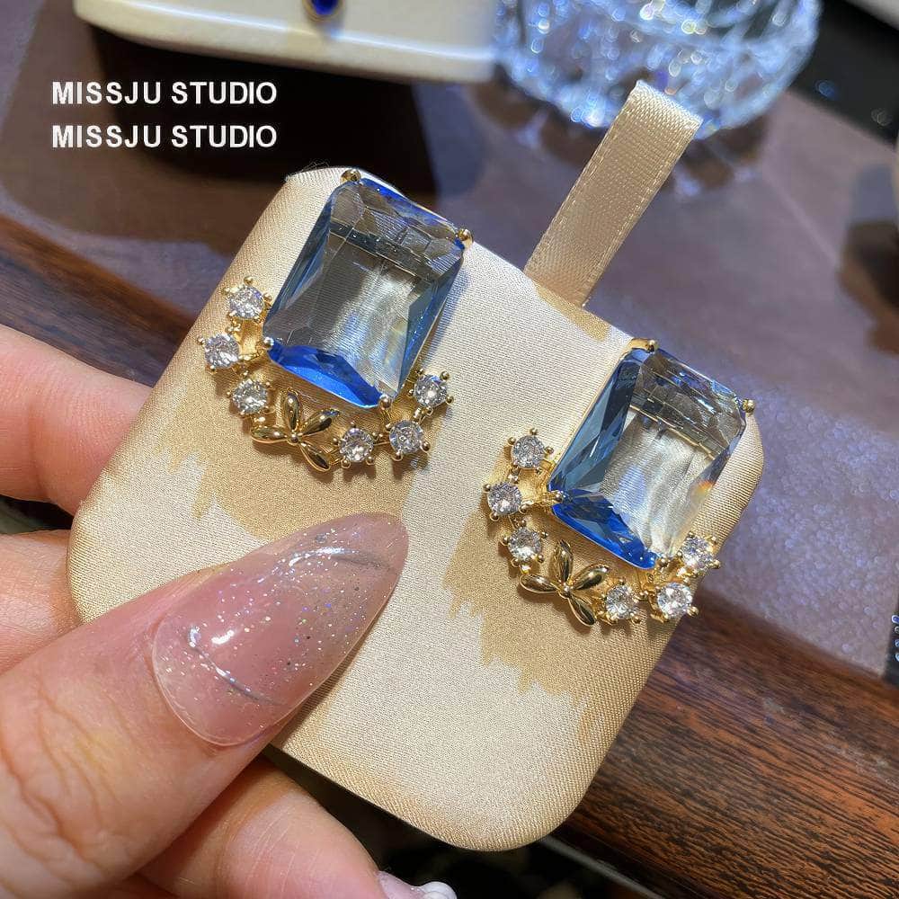 Light Sapphire Gemstone Crystal Studded Earrings LightBlue
