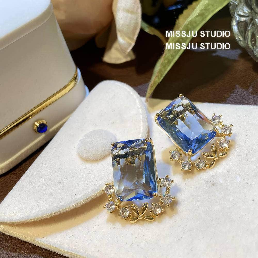 Light Sapphire Gemstone Crystal Studded Earrings LightBlue