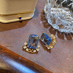 Light Sapphire Gemstone Crystal Studded Earrings LightBlue