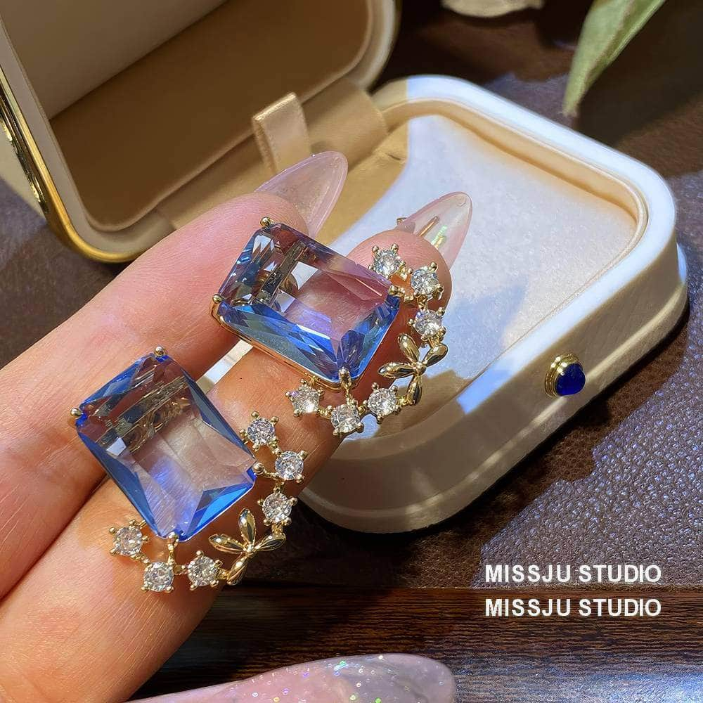 Light Sapphire Gemstone Crystal Studded Earrings LightBlue