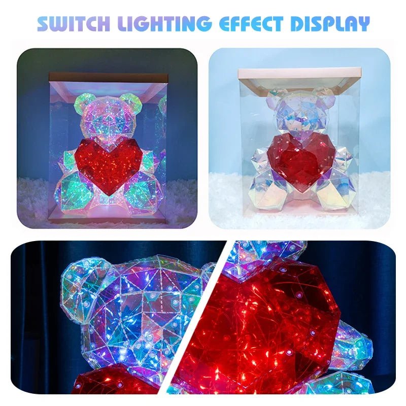 Light Up Teddy Bear with Red Heart LED - Luminous Rose Bear, Romantic Night Light, Valentine's Day, Birthday, Christmas Gift for Women
