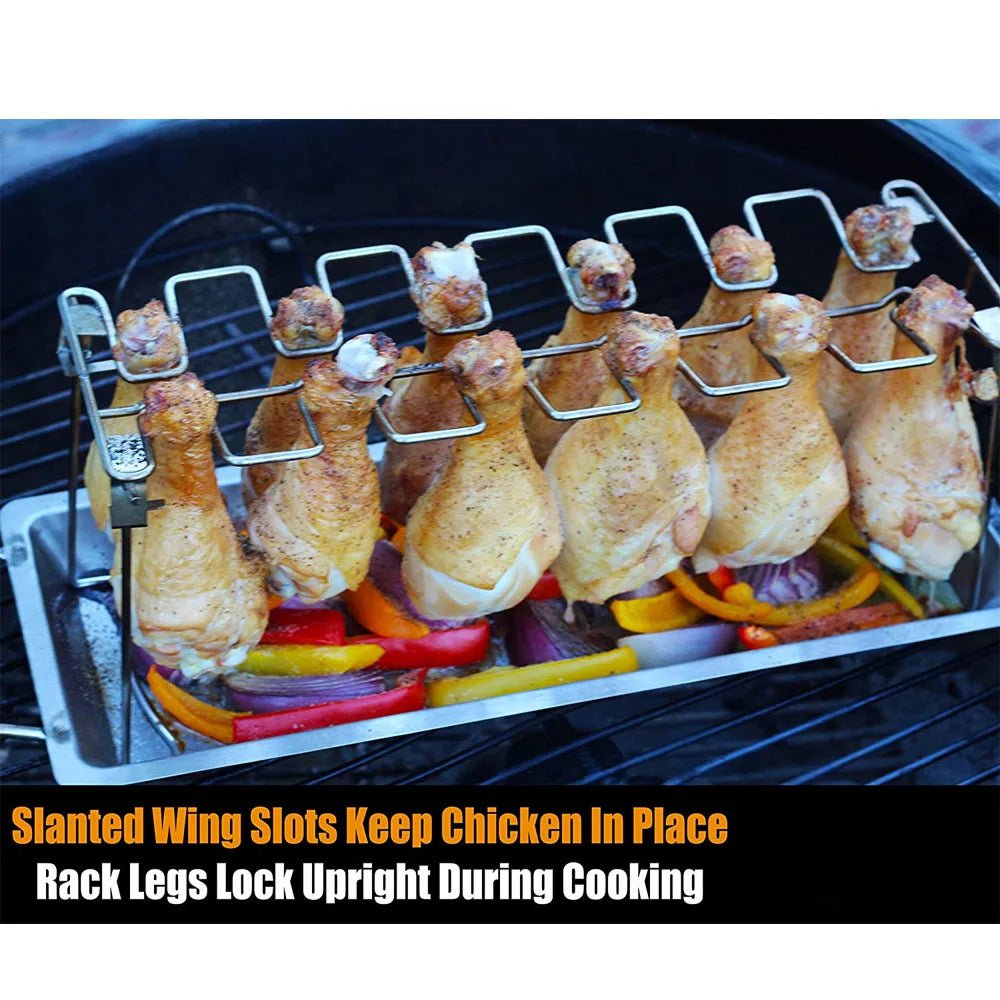 LMETJMA Chicken Wing and Leg Rack 14 Slot Stainless Steel Chicken Leg Grill Rack Chicken Drumstick Roaster For Oven Grill KC0272