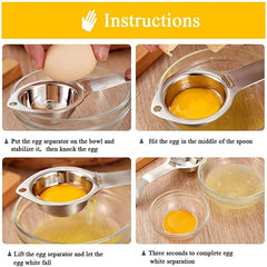 LMETJMA Stainless Steel Egg Separator - Food Grade Egg Yolk White Separator, Egg Divider, Kitchen Tools, Egg White Yolk Filter