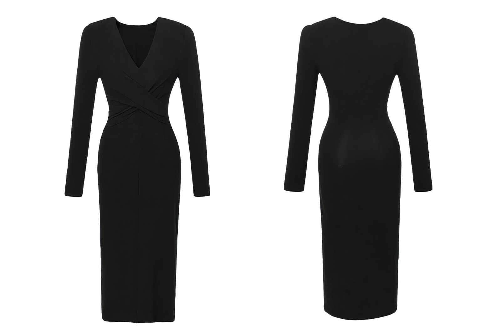 Long Sleeve Crossover Bodice Sheath Dress